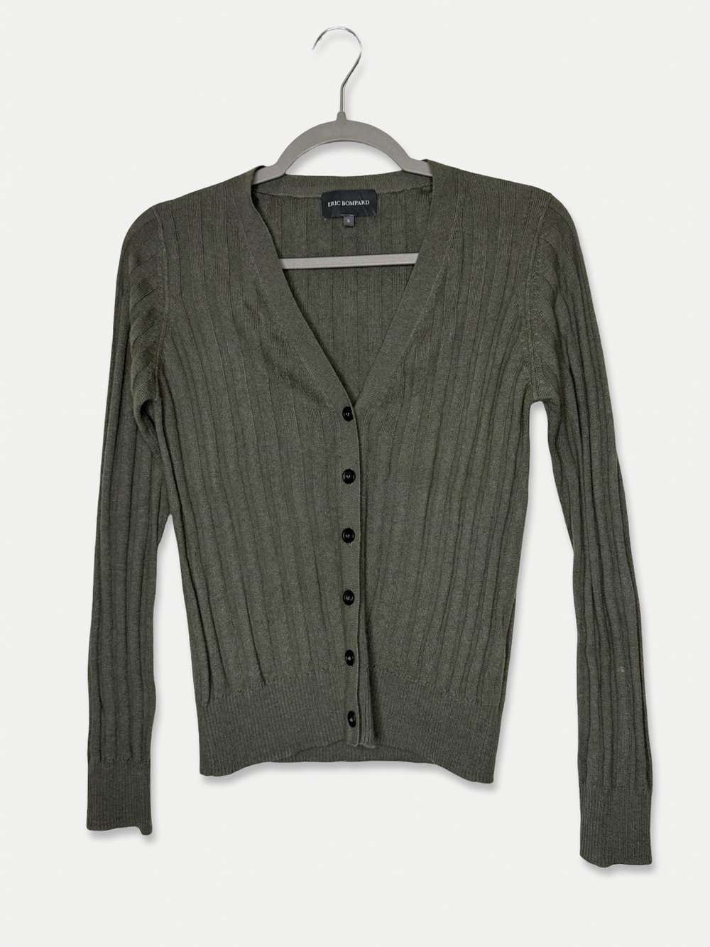 Eric Bompard Cashmere Linen Ribbed Cardigan S Olive Green Button Front